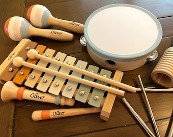 Personalized Musical Instruments Wooden Music Toy Set Custom Name First Birthday Gift for kids Wooden Xylophone Montessori Educational Toy