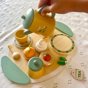 Personalized wooden Tea Party Play Set, Custom tea set toy for toddlers, Gift for Girls, Pretend Tea Party, Montessori toy, Custom Name Toy