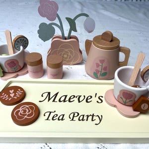 Personalized wooden Tea Party Play Set, Custom tea set toy for birthday, Gift for Girls, Pretend Tea Party, Montessori toy, Custom Name Toy