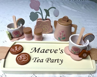 Personalized wooden Tea Party Play Set, Custom tea set toy for birthday, Gift for Girls, Pretend Tea Party, Montessori toy, Custom Name Toy