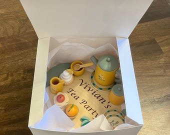 Personalized wooden Tea Party Play Set Custom tea set toy for kids Gift for Girls Pretend Tea Party Montessori toy Custom Name Toy Christmas