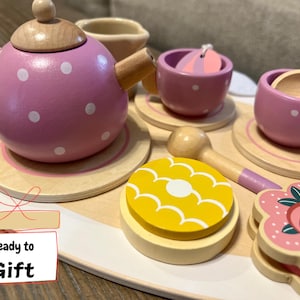 Personalized wooden Tea Party Play Set, Custom Name tea set toy, Gift for Girls, Pretend Tea Party, Montessori toy, Custom Name Birthday Toy