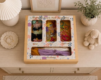 Hair Accessories Box Organizer Personalized Name – EMPTY Storage Case for Clips, Scrunchies, Bows, Headbands & Hair Ties Girl Birthday Gift