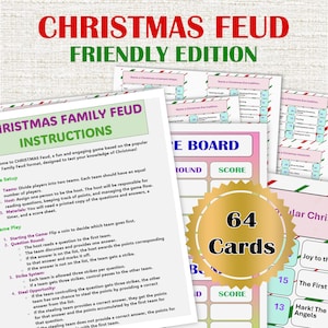 Christmas Family Feud Game PDF Printable for Party or Reunion - 64 Questions