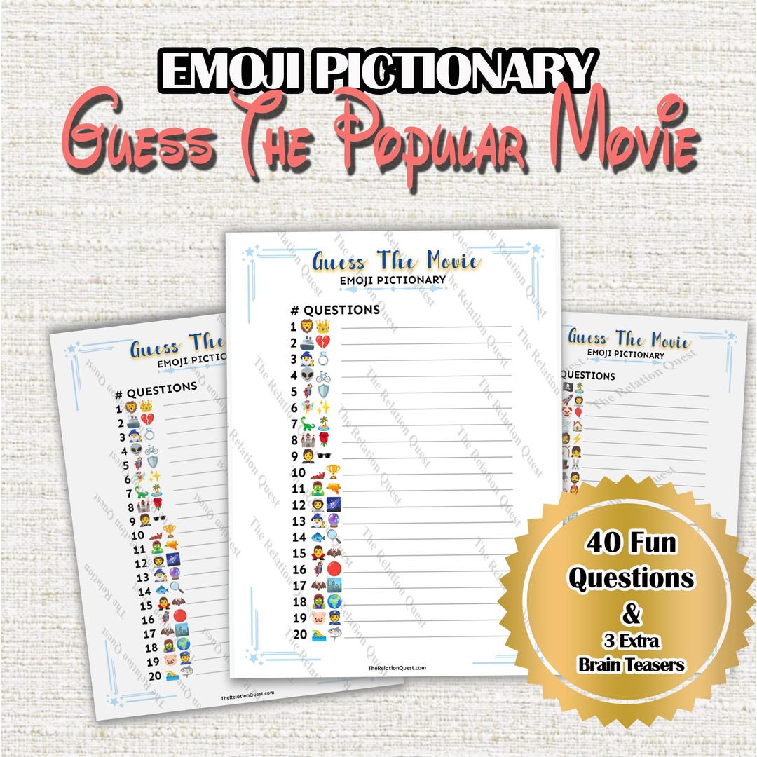 Guess the Movie Game Emoji Pictionary Popular Movie Edition - 40 ...