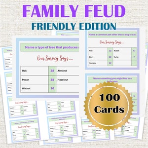 Friendly Family Feud Game PDF Printable for Party or Reunion - 100 Questions