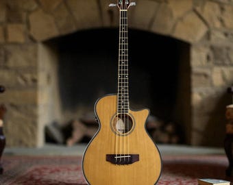 Haze FB711BCEQN 4/4 Full & 3/4 4-String Electric-Acoustic Bass Guitar – Natural Finish + Free Gig Bag