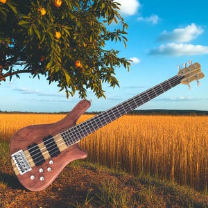 Haze SBG368N 5-String Active Humbucker Padauk Wood WR Electric Bass Guitar - Natural