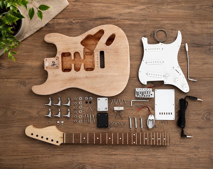 E200M Mahogany Body Electric Guitar DIY Kit – No Soldering, SSS Pickups