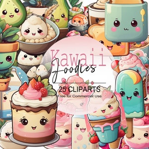 Aquarell Illustrationen, 25 digitale Cliparts, Kawaii Cartoon, 2000 x 2000 Pixel, PNG-Dateien, süße lustige Bilder, Clipart, Scrapbook