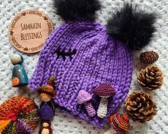 Purple Zombie double pom children's chunky knit hat