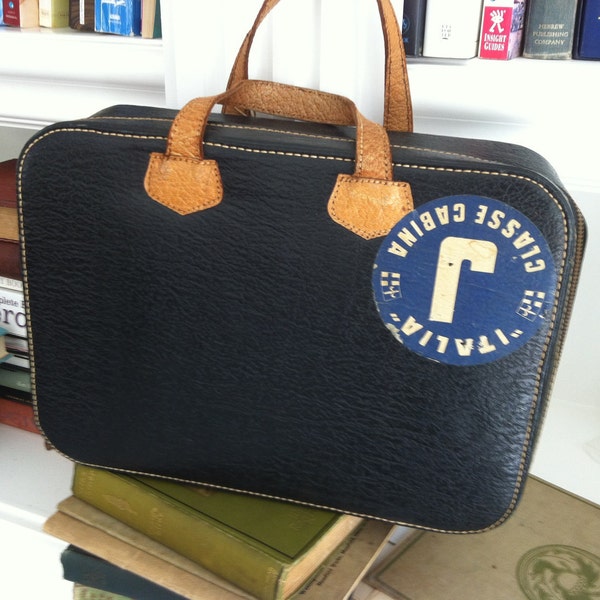 sale -vintage leather suitcase with Italia cruise sticker - carry on