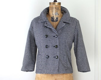 1950s cropped black and white houndstooth jacket with 3/4 sleeves - vintage autumn / springtime / cocktail coat - size small to medium