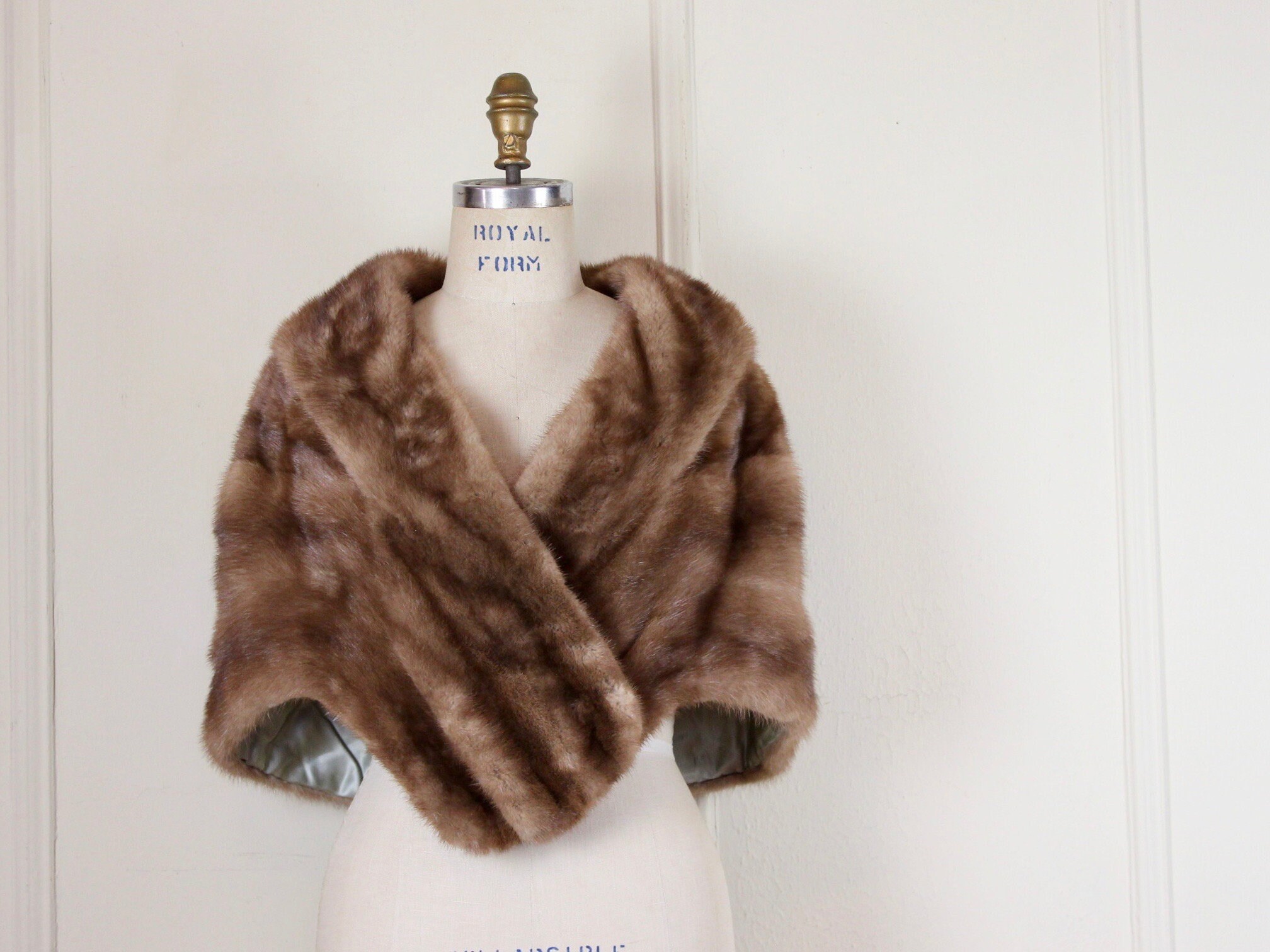 1950s Brown Mink Stole - Vintage Fur, Satin Lined, Cocktail Coat, Evening Jacket, Wrap, Shawl - OSFM, One Size