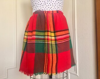 1970s red wool plaid mini skirt - CHARLIE'S GIRLS, Erika Elias - vintage juniors size 13, fits like a small to medium