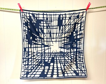 vintage Ponte Tresa Scarf - dark navy blue + white - splattered geometrics - oversized square bandana, head wrap