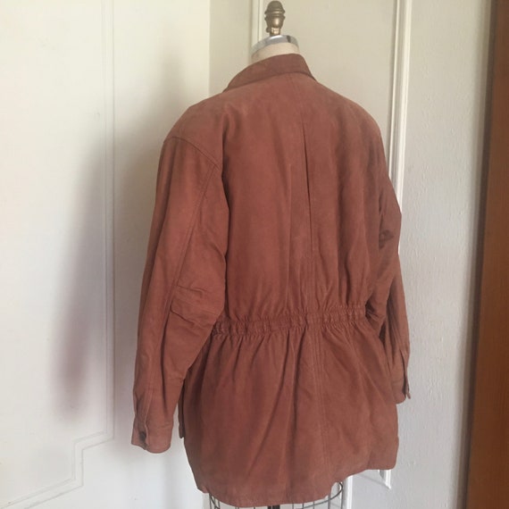 1990s Tawny Brown Leather Barn Coat with plaid Li… - image 9