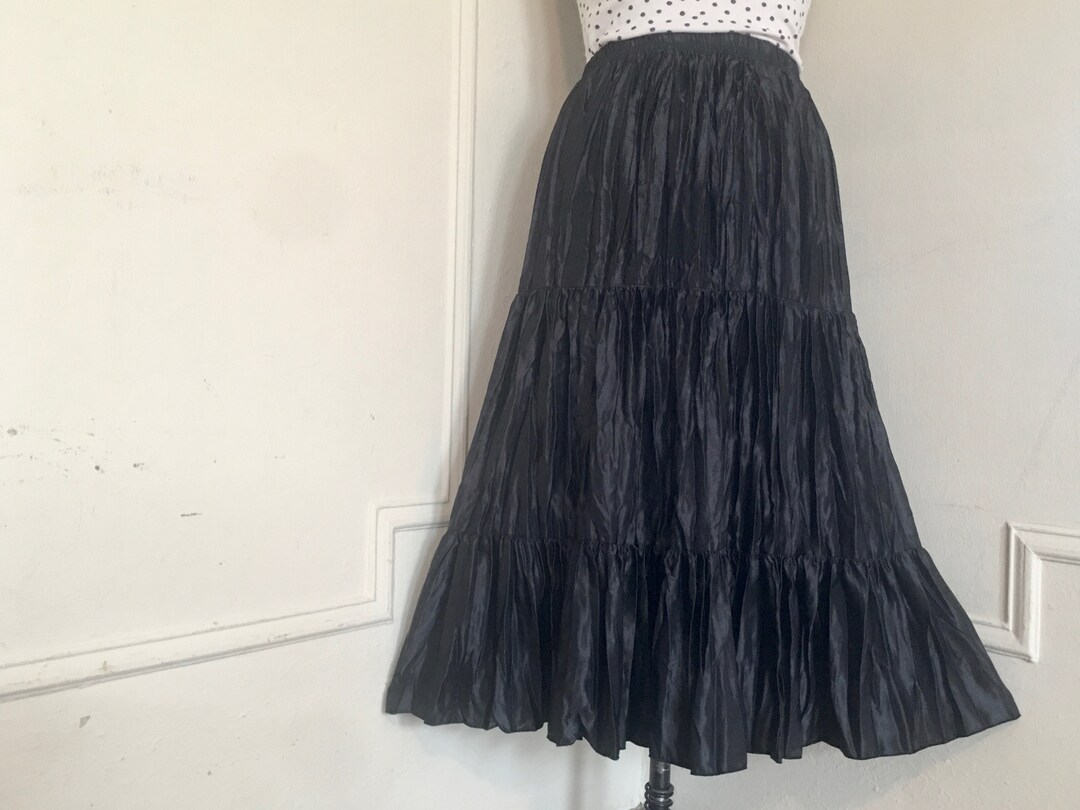 1980s Black Silky Broomstick Midi Skirt by Young Country - Etsy