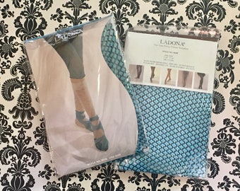 Jaren 1980 Blauw &Zwart FISHNET Leggings / vintage voetloze Kousen - NEW WAVE, Punk - NeW iN pAcKaGiNg - one size / tot 5'10, 175 pond