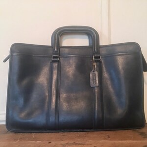 Vintage COACH Black Leather Briefcase Top Handled Bag Classic 1980