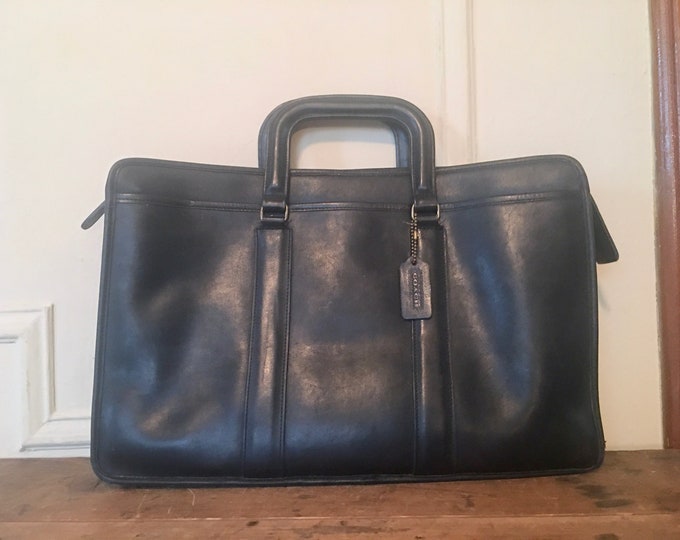 Vintage COACH Black Leather Briefcase Top Handled Bag Classic 198090s