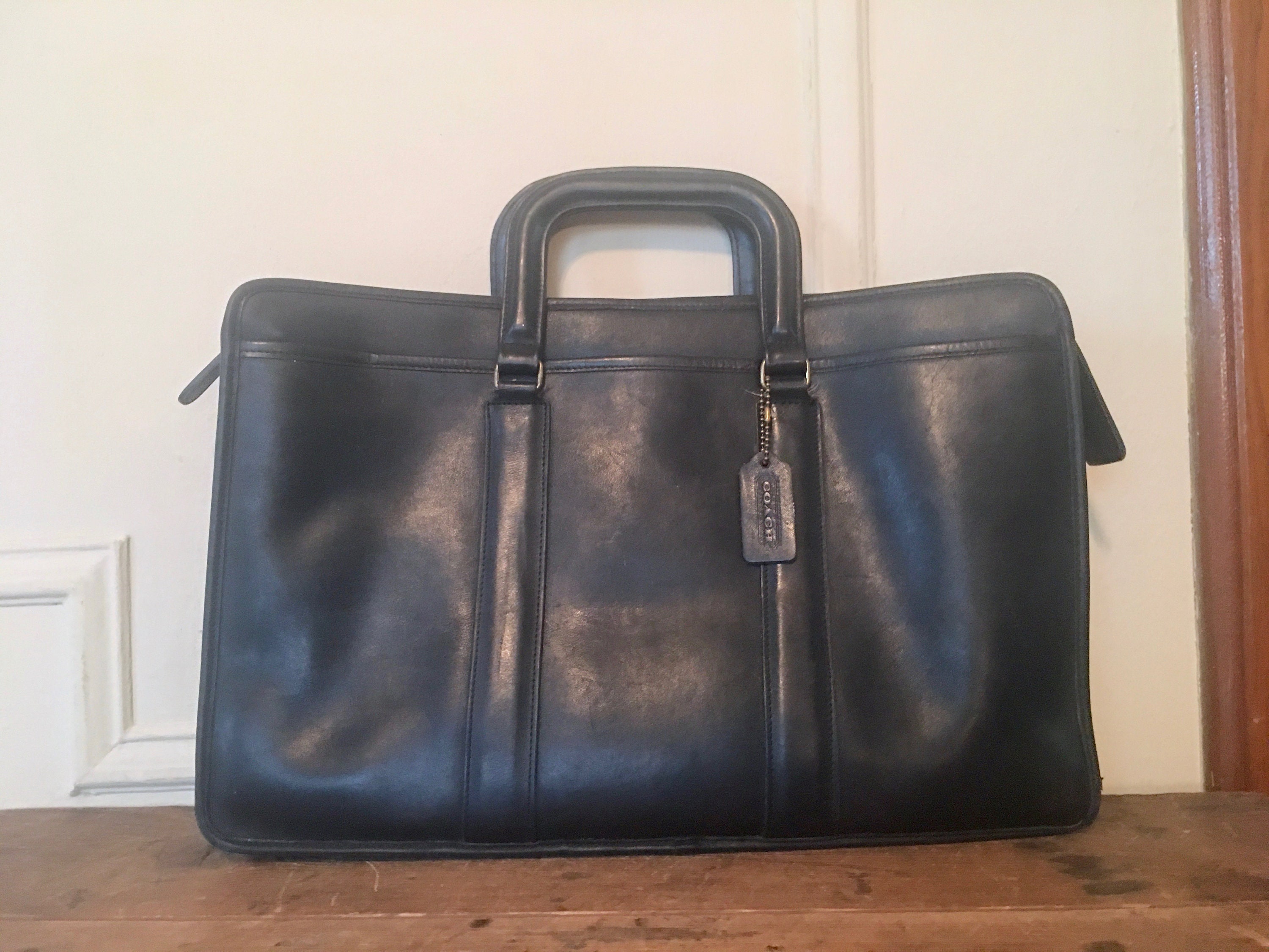 Vintage COACH Black Leather Briefcase Top Handled Bag - Etsy Vintage COACH Black Leather Briefcase Top Handled Bag - Etsy