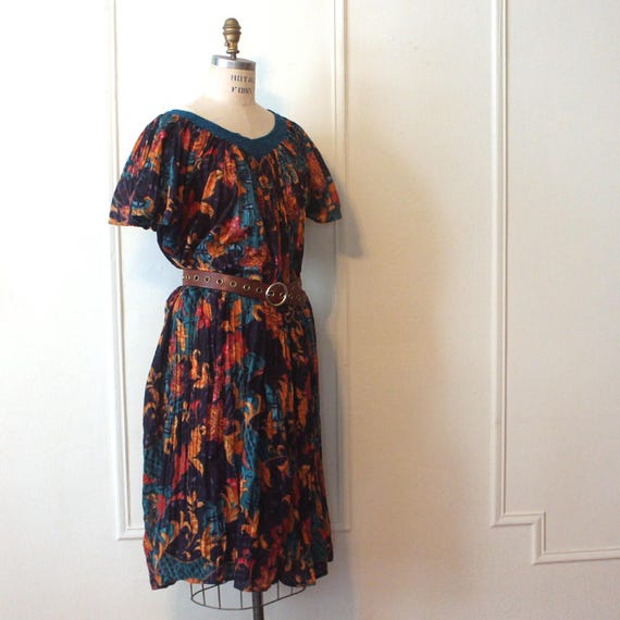 vintage 1970s dark plum and teal abstract floral … - image 3