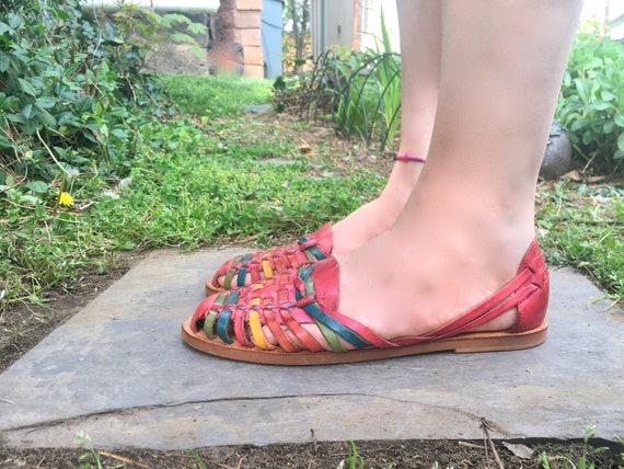 size 10,  vintage 1980s Red Woven Leather Flats w… - image 6