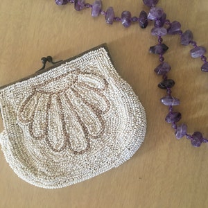 vintage antique 1930s White ART DECO Beaded SHELL Change Purse, perfect for a wedding or a fancy gala - something old
