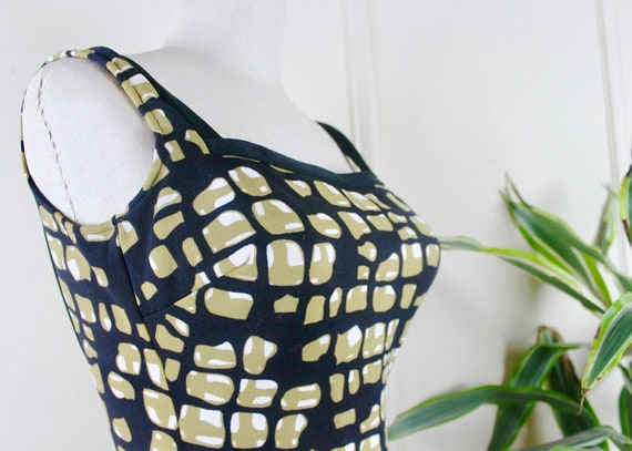 60s Black + Brown Tortoise Bombshell Swimsuit - v