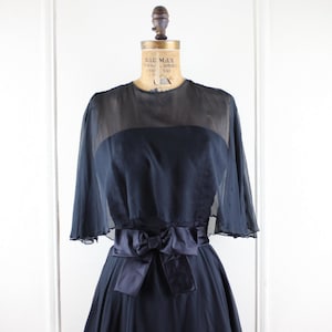 vintage 1960s Black Chiffon Party Dress - size small to medium