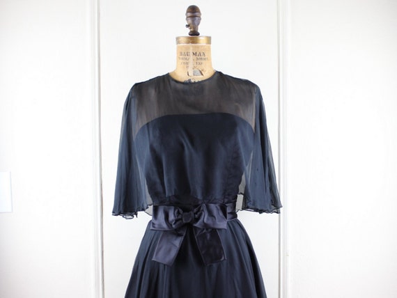 vintage 1960s Black Chiffon Party Dress - size sm… - image 1