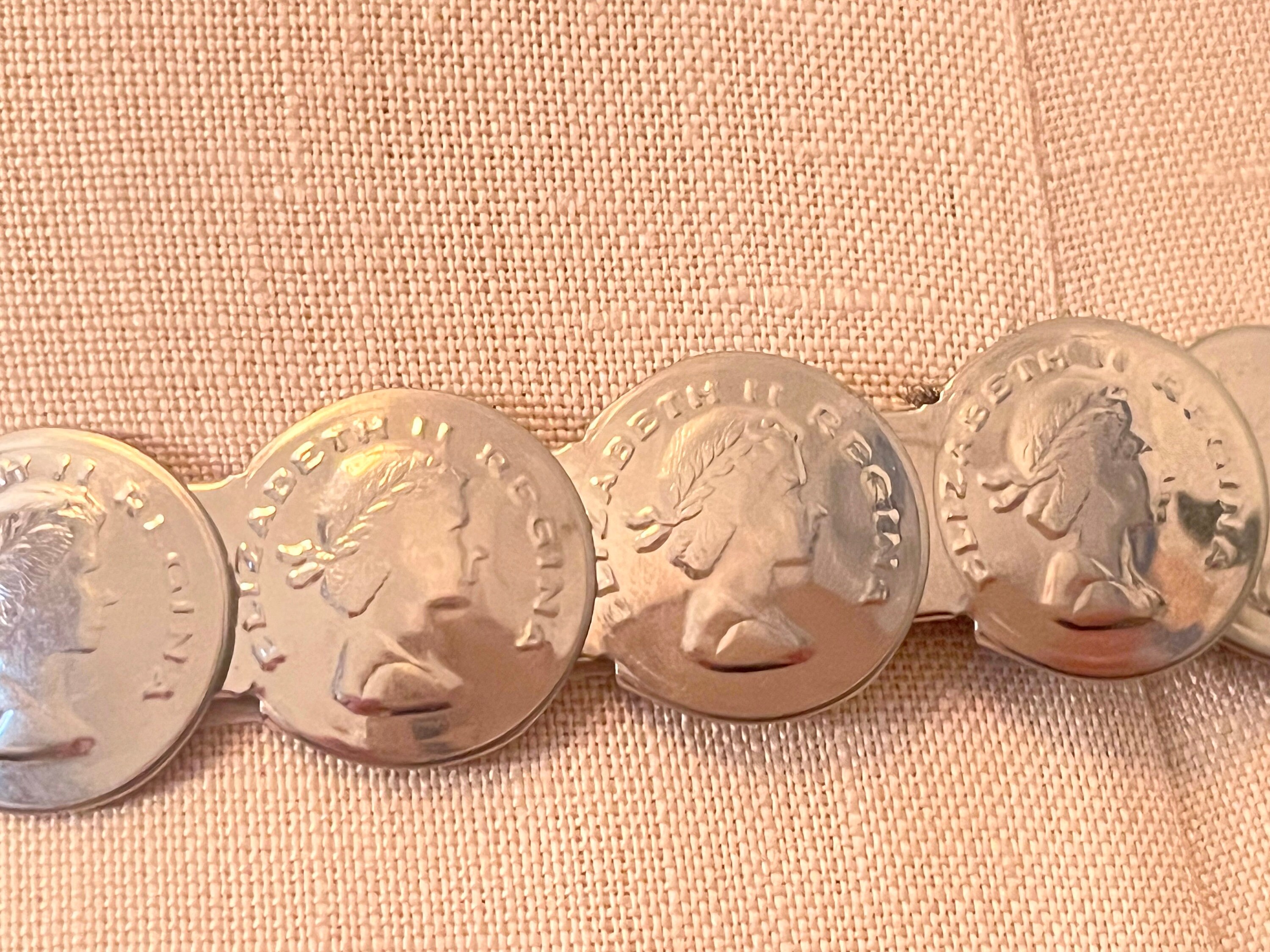 Vintage 1960s QUEEN ELIZABETH Regina Silver Coin Belt  display picture 1