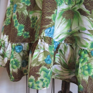 1960s vintage Tropical Green & Blue Floral Cotton Maxi Skirt, size xs/s extra small to small image 3