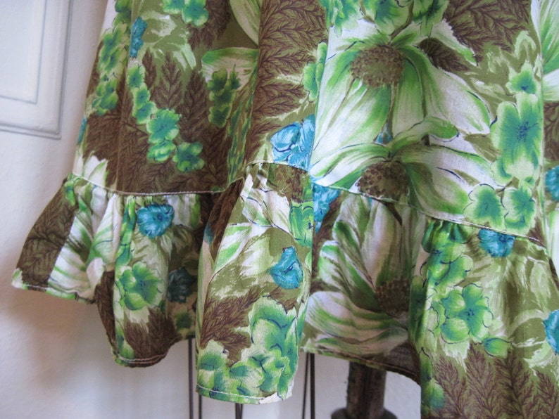 1960s vintage Tropical Green & Blue Floral Cotton Maxi Skirt, size xs/s extra small to small image 3