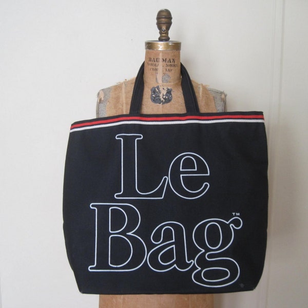 vintage 1970s Black Canvas LE BAG Oversized Tote Bag, for the Market, the Beach, the Pool, about Town