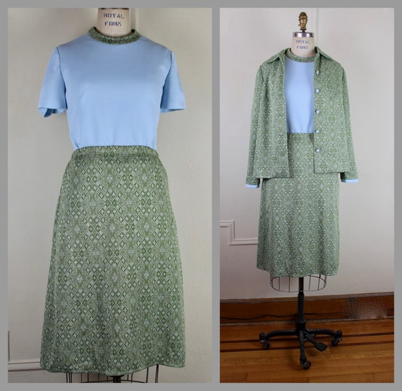 vintage 1960s 3pc Skirt Set with short sleeve shi… - image 4
