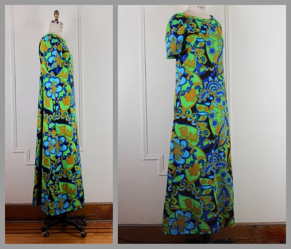 1970s MOD TROPICAL Hawaiian maxi dress - vintage … - image 4