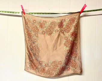 vintage Vera, 1960s Silk Scarf - Super Neutral: Cafe Latte + Terracotta + Taupe  FLORAL Rose print - square bandana, designer, head wrap,