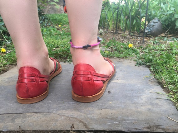 size 10,  vintage 1980s Red Woven Leather Flats w… - image 8