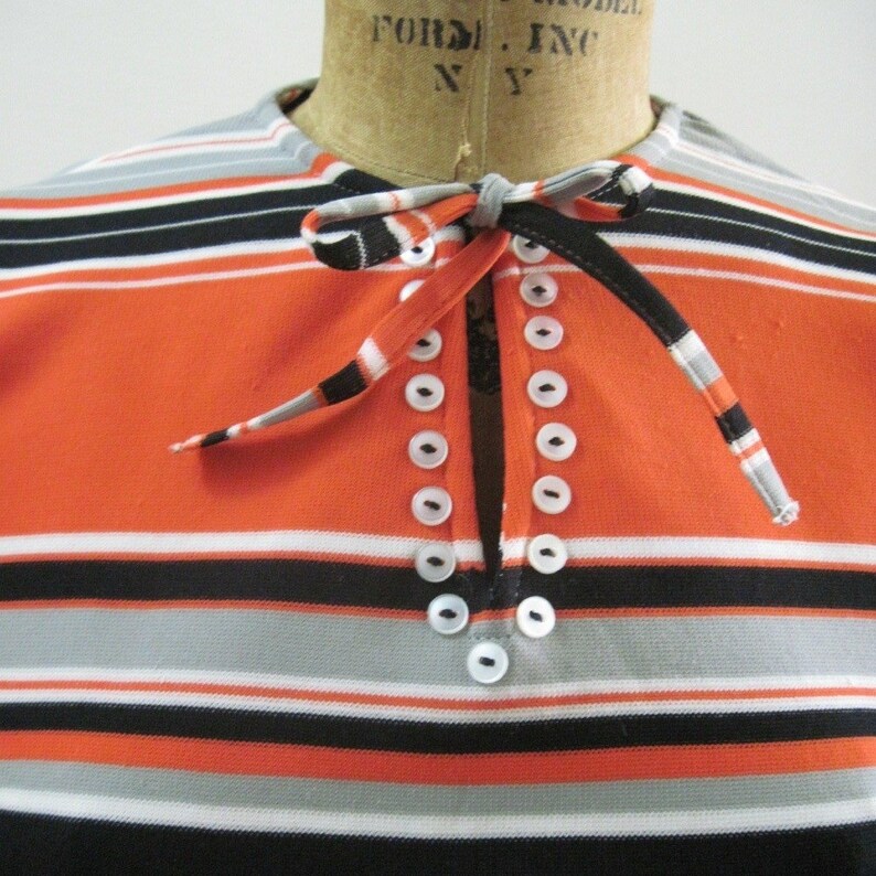 vintage SUPER MOD Orange, Black, and Grey Striped Long Shirt T shirt, short sleeve shirt, Summer Top, long tunic vintage size medium image 2