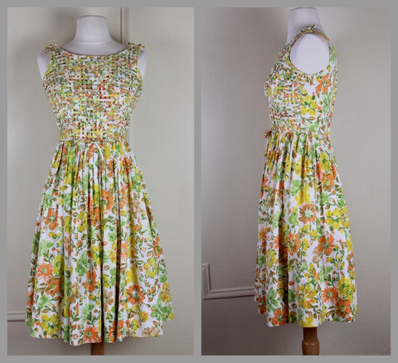 garden party, vintage 1950s sun dress - woven lat… - image 2