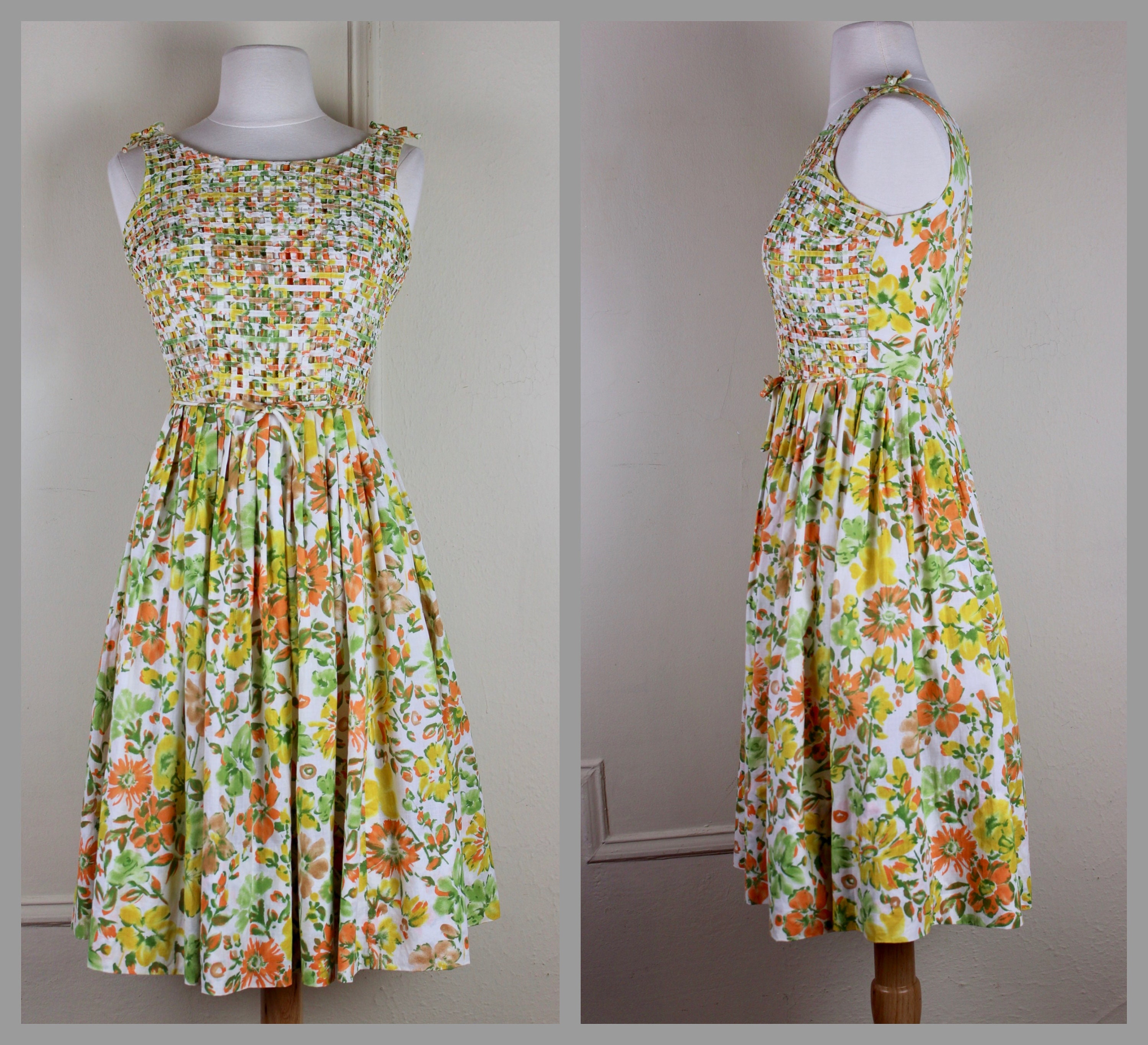 Garden Party Vintage 1950s Sun Dress Woven Lattice Bodice & | Etsy