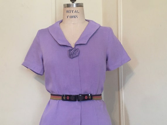 vintage 1950s Pastel Purple Linen Summer Dress wi… - image 1