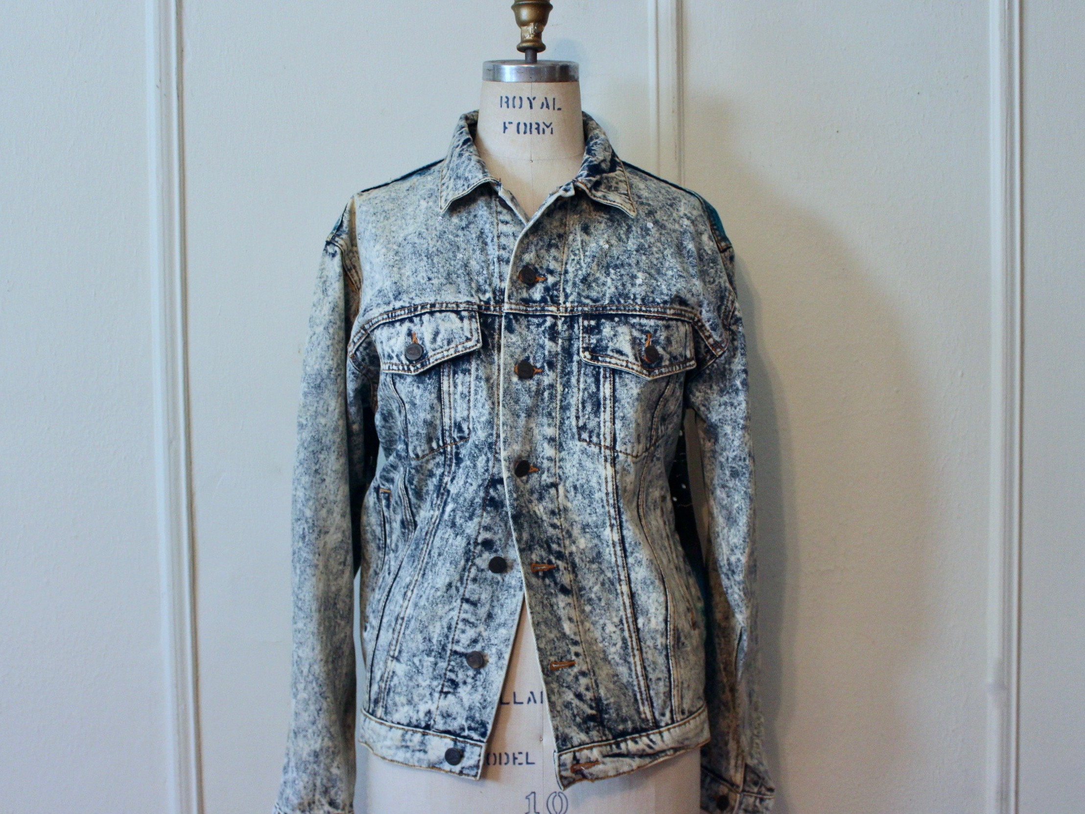 PLACESTUDIO ♥ Pigment Collar Cotton Trucker Jacket I LOVE Nyc, Vintage 1980s Handpainted + Studded Jean Jacket