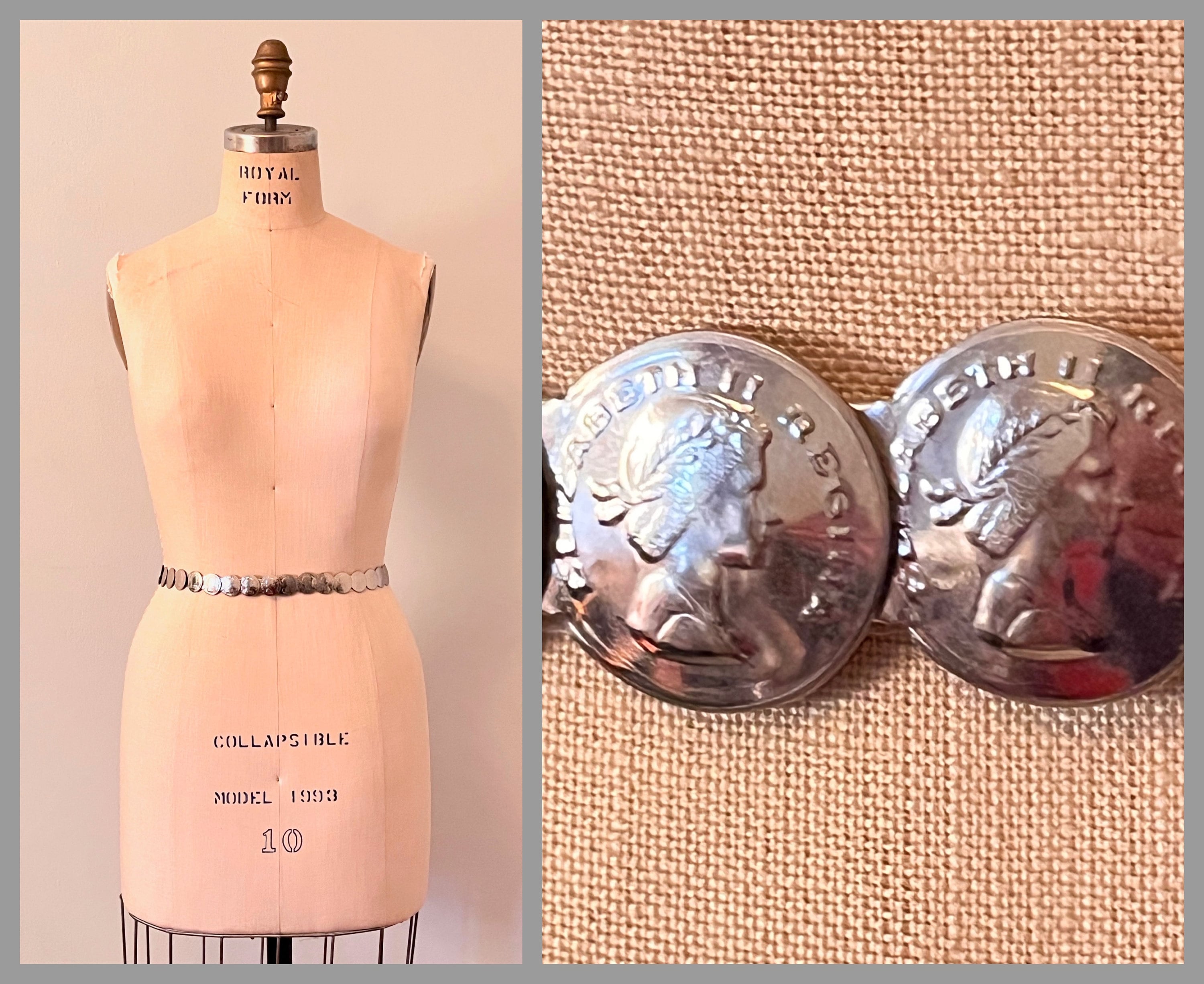 Vintage 1960s Queen Elizabeth Regina Stretchy Silver Coin Belt Vintage 1960s QUEEN ELIZABETH Regina Silver Coin Belt  main image 2