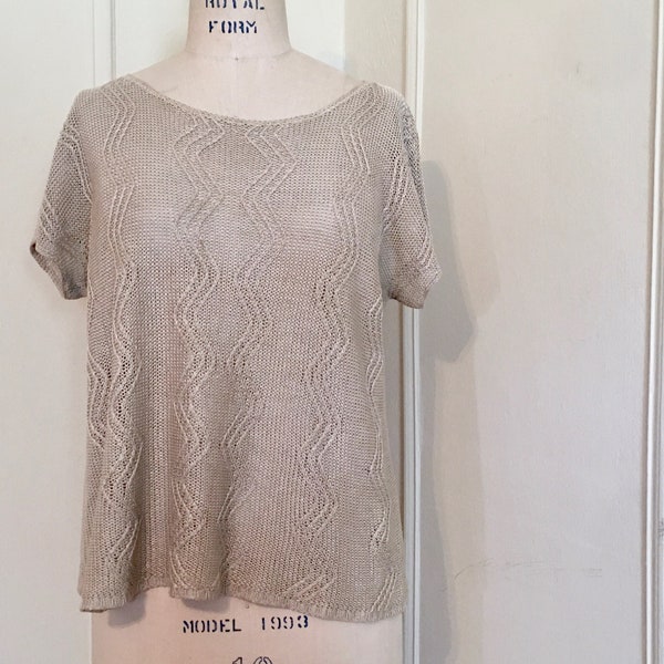 1980s 100% Linen Knit Summer Sweater by Pringle of Scotland - short sleeve Pullover, jumper - vintage  size medium to large