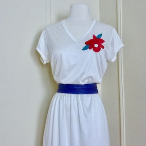 1980s white satin rose disco dress - 1970s to 80s -  vintage size 13, medium to large