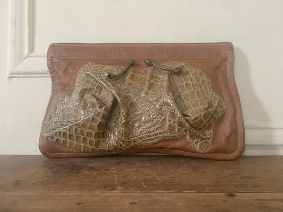 1970s Reptile and Leather Clutch Vintage Designer Carlos Falchi Boho Purse 70s Collage Alligator Collegiate Prep Etsy