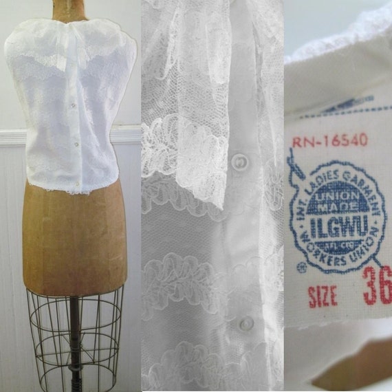 vintage 1960's White Sleeveless Blouse with Lace … - image 5